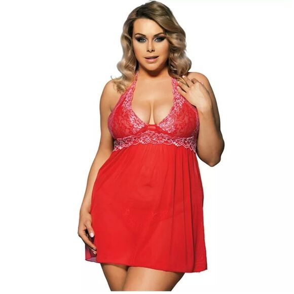 SexyFun Other - Plus Size Women Sexy Lingerie V-Neck Halter Babydo